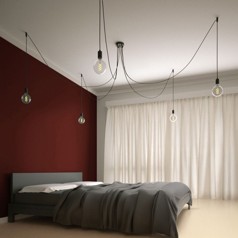 Suspension multiple OCTOPUS 5 Métal noir - câble Lin naturel couleur anthracite