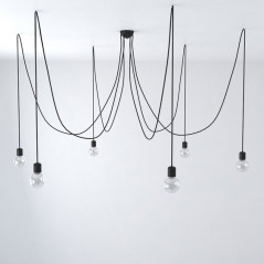 Suspension multiple OCTOPUS céramique 7 lampes - câble textile extra-souple NOIR