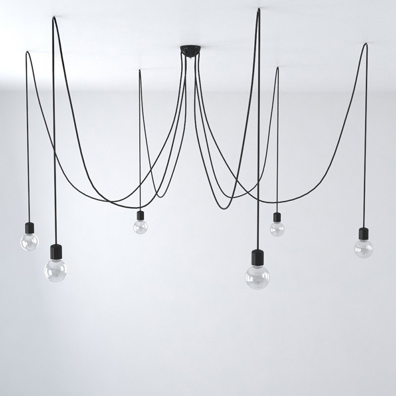 Suspension multiple OCTOPUS 6 Céramique - câble textile extra-souple NOIR