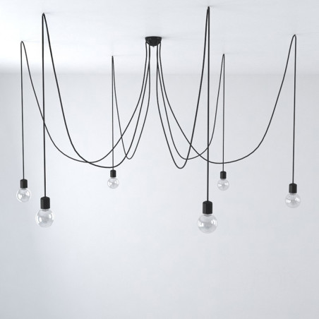 Suspension multiple OCTOPUS céramique 7 lampes - câble textile extra-souple NOIR