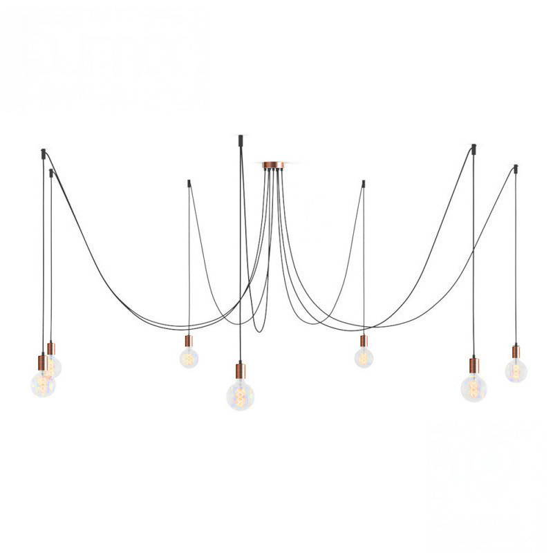 Suspension multiple Octopus 7 - Porte-douille métal couleur Cuivre satiné  avec douille E27 bakélite