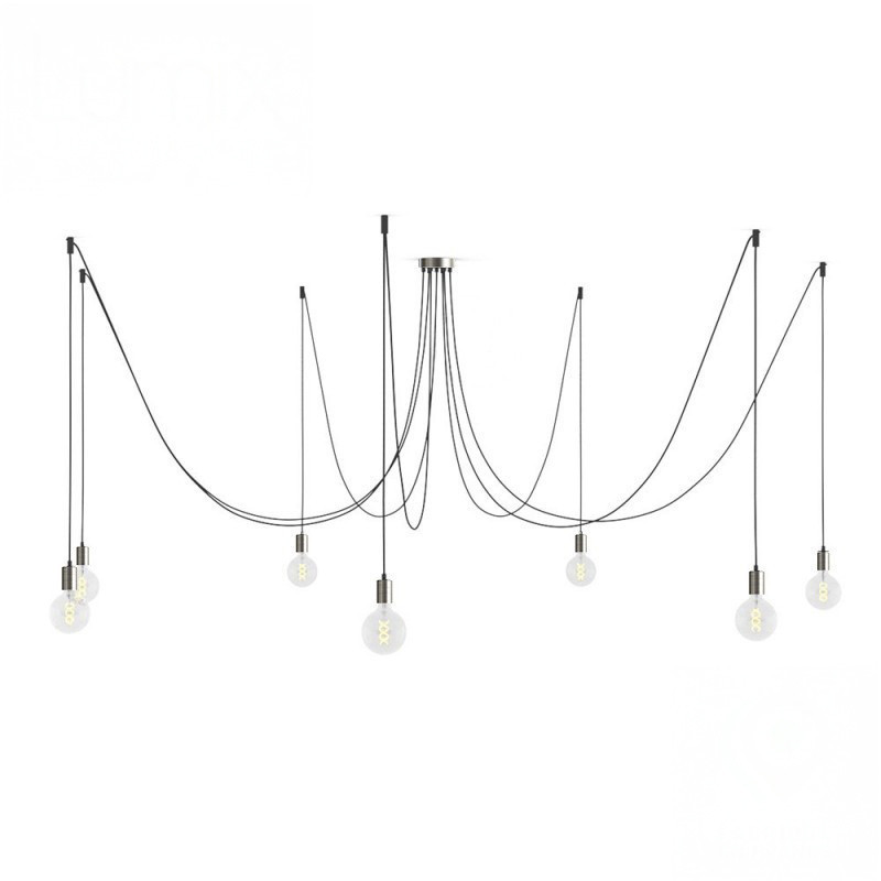 Suspension multiple Octopus 7 - Porte-douille métal couleur Inox avec douille E27 bakélite