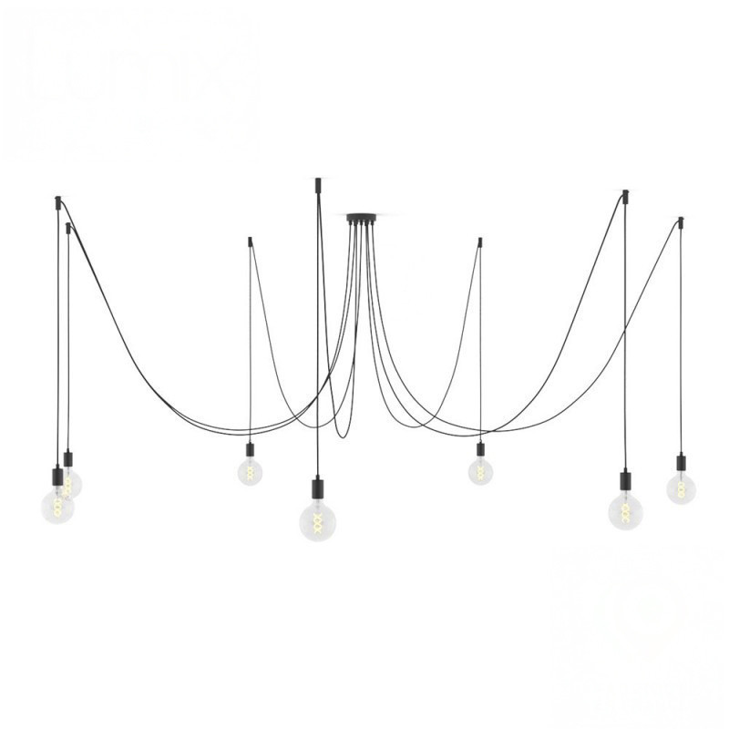 Suspension multiple Octopus 7 - Porte-douille métal noir avec douille E27 bakélite