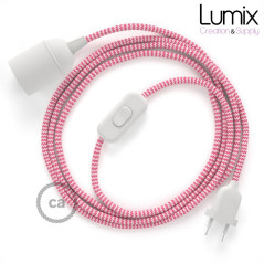 Lampe baladeuse câble textile souple zig-zag Fuchsia effet soie