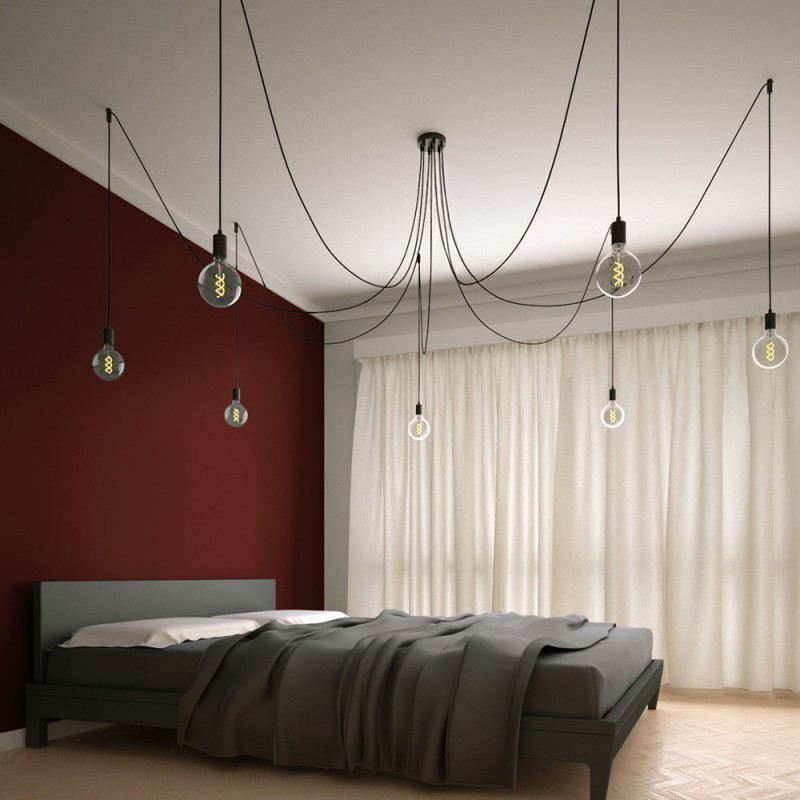 Suspension multiple OCTOPUS 7 Métal - Câble textile extra-souple NOIR coton Suspension multiple OCTOPUS 7 Métal - Câble textile extra-souple NOIR coton