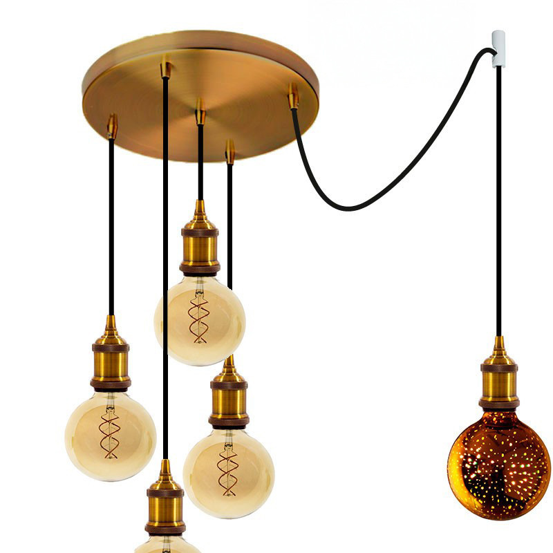 Suspension multiple rosace XXL 5 lampes prestige - Rosace et douilles laiton dorée Suspension multiple rosace XXL 5 lampes prestige - Rosace et douilles laiton dorée