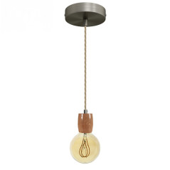 Suspension prestige porte-douille bombée bois chêne blanc et rosace métal inox satinée