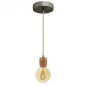 Suspension prestige porte-douille bombé bois chêne blanc et rosace métal inox satiné Suspension prestige porte-douille bombé bois chêne blanc et rosace métal inox satiné