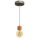 Suspension prestige porte-douille carré bois chêne blanc et rosace métal inox satiné