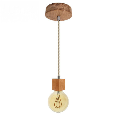 Suspension prestige porte-douille carrée et rosace bois chêne blanc - finitions métal au choix