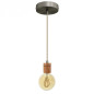 Suspension prestige porte-douille cylindrique bois chêne blanc et rosace métal inox satiné Suspension prestige porte-douille cylindrique bois chêne blanc et rosace métal inox satiné
