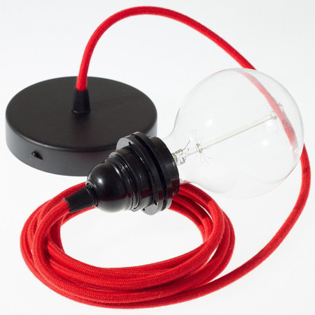 Suspension simple 1 sortie pour abat-jour - câble textile rouge