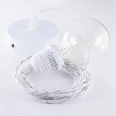 Suspension simple 1 sortie pour abat-jour - câble textile blanc torsadé