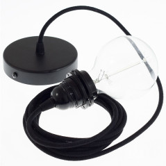 Suspension simple 1 sortie pour abat-jour - câble textile noir
