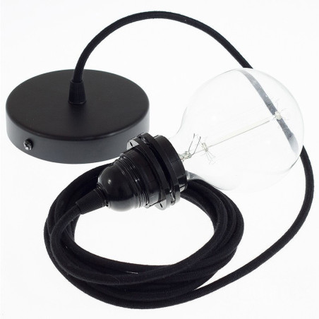 Suspension simple 1 sortie pour abat-jour - câble textile noir