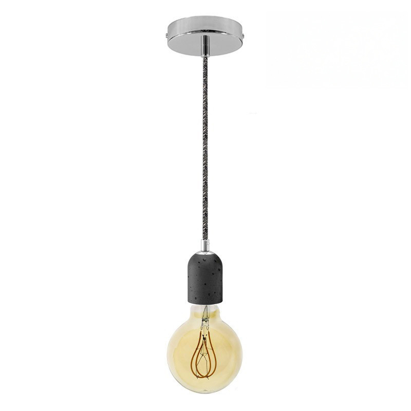 Suspension simple douille ciment noir finition chromée