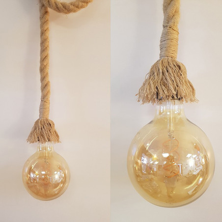 Suspension simple grosse corde en jute diamètre 24 mm - douille E27 Bakélite