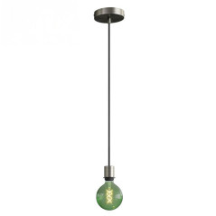 Suspension simple porte-douille et rosace inox satiné - dispositif à bague pour montage abat-jour de votre choix