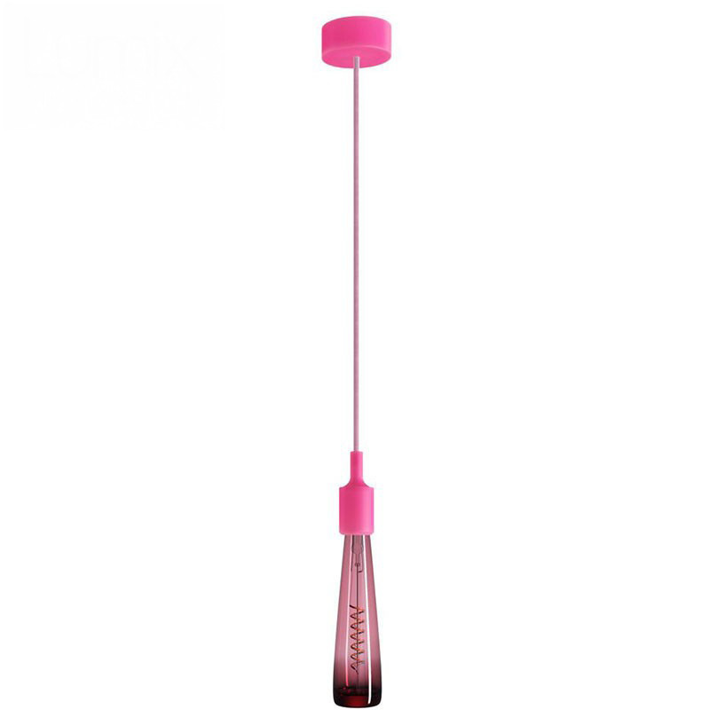 Suspension simple porte-douille et rosace silicone Fuschia