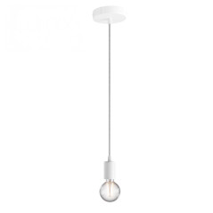 Suspension simple porte-douille lisse et rosace métal blanc brillant ou mat - Douille E27