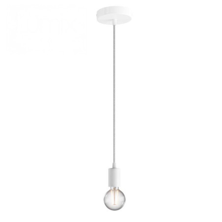 Suspension simple porte-douille lisse et rosace métal blanc brillant ou mat - Douille E27