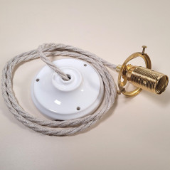 Suspension à griffe laiton - E14 rosace porcelaine blanche