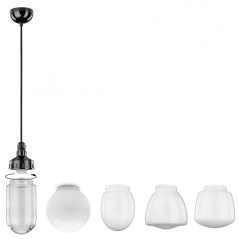 Suspension vintage bakélite & céramique avec abat-jour verre