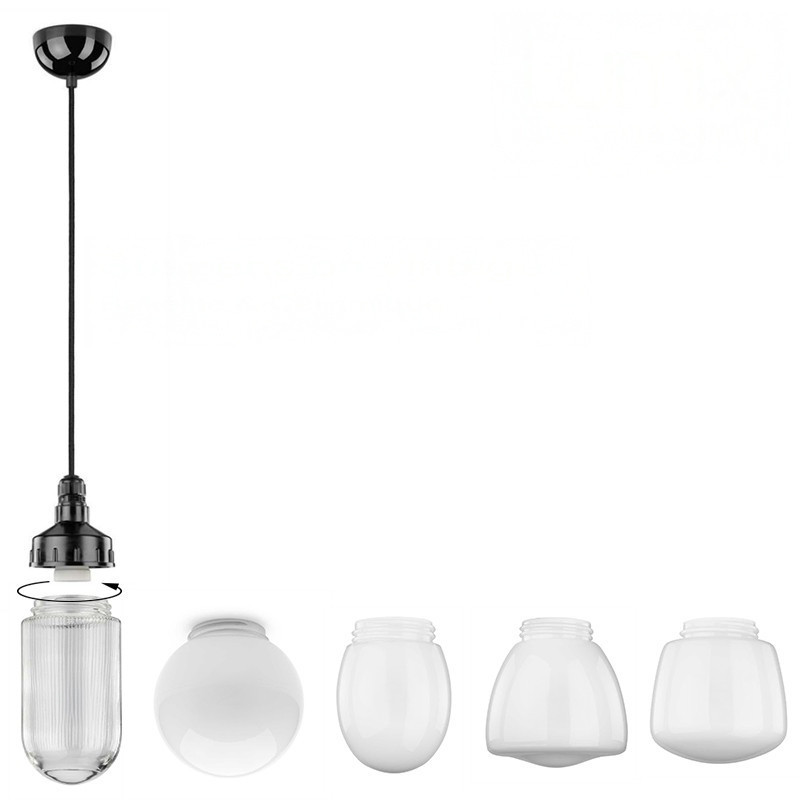 Suspension vintage bakélite & céramique avec abat-jour verre Suspension vintage bakélite & céramique avec abat-jour verre