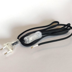 Cordon alimentation textile noir pour lampe ou récepteur petite puissance 2,5 A