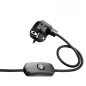 Cordon plastique fiche deux poles + terre (Euro Schuko) et interrupteur 2m Noir