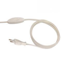 Cordon plastique fiche deux poles et interrupteur 1,5 m blanc