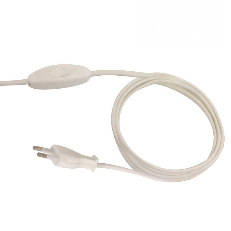 Cordon plastique fiche deux poles et interrupteur 1,5 m blanc