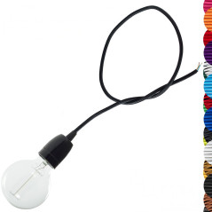 Douille volante noir en porcelaine avec son câble textile couleur et style au choix