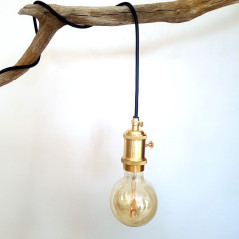 Lampe à suspendre douille vintage métal dorée à interrupteur rotatif intégré