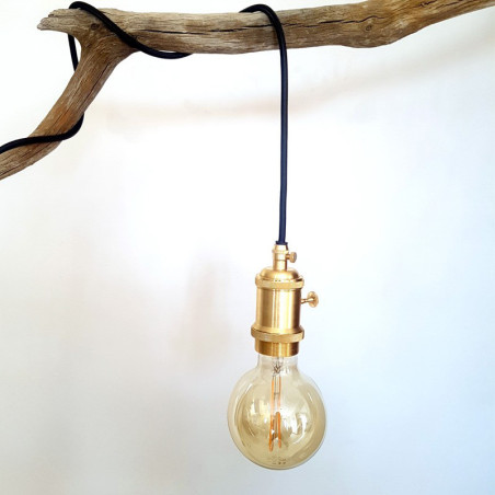 Lampe à suspendre douille vintage métal dorée à interrupteur rotatif intégré