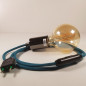 Lampe à suspendre type baladeuse porte-douille métal lisse Inox satiné - Câble textile Bleu Lagon coton Lampe à suspendre type baladeuse porte-douille métal lisse Inox satiné - Câble textile Bleu Lagon coton