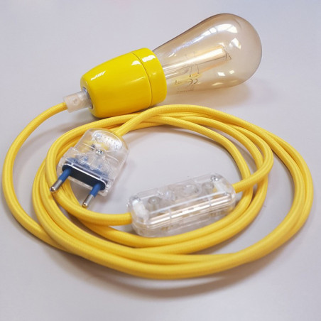 Lampe à suspendre type lampe baladeuse déco avec douille porcelaine jaune