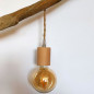 Lampe baladeuse à suspendre câble torsadé en jute et douille bois