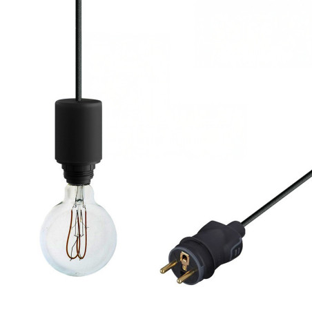 Lampe baladeuse à suspendre utilisable à l'extérieur - De 3 à 10 mètres de câble textile IP65 - 3 couleurs de douilles à bagues