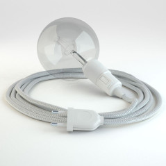 Lampe baladeuse câble textile ARGENT, douille thermoplastique avec interrupteur intégré