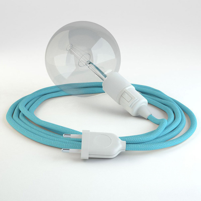 Lampe baladeuse câble textile BLEU AZUR, douille thermoplastique avec interrupteur intégré