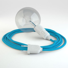 Lampe baladeuse E27 câble textile BLEU TURQUOISE, douille thermoplastique avec interrupteur intégré