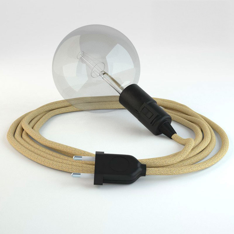 Lampe baladeuse câble textile EN JUTE NATUREL douille bakélite noire E27 avec interrupteur intégré Lampe baladeuse câble textile EN JUTE NATUREL douille bakélite noire E27 avec interrupteur intégré