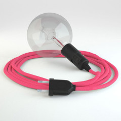 Lampe baladeuse E27 câble textile FUCHSIA , douille bakélite avec interrupteur intégré
