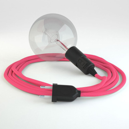 Lampe baladeuse E27 câble textile FUCHSIA , douille bakélite avec interrupteur intégré
