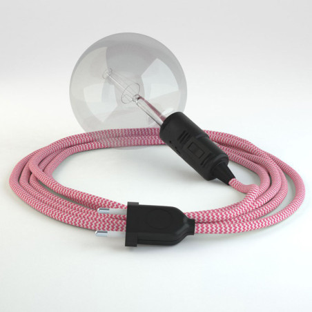 Lampe baladeuse E27 câble textile FUCHSIA ZIG ZAG , douille bakélite avec interrupteur intégré