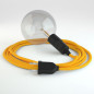 Lampe baladeuse câble textile JAUNE, douille E27 bakélite noire avec interrupteur intégré Lampe baladeuse câble textile JAUNE, douille E27 bakélite noire avec interrupteur intégré