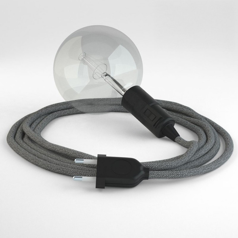Lampe baladeuse câble textile Lin gris, douille bakélite noire E27 avec interrupteur intégré Lampe baladeuse câble textile Lin gris, douille bakélite noire E27 avec interrupteur intégré