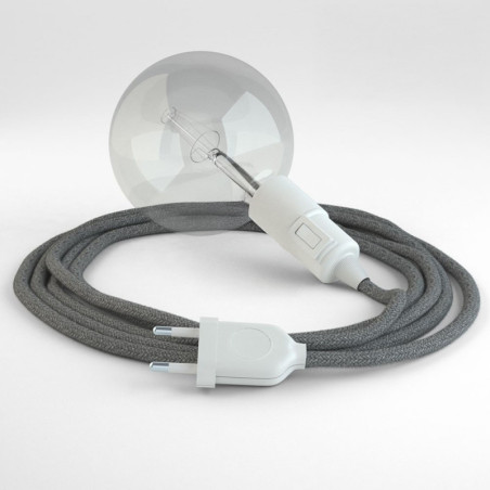 Lampe baladeuse E27 câble textile lin neutre naturel, douille thermoplastique avec interrupteur intégré