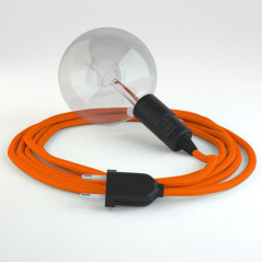 Lampe baladeuse E27 câble textile ORANGE, douille thermoplastique avec interrupteur intégré